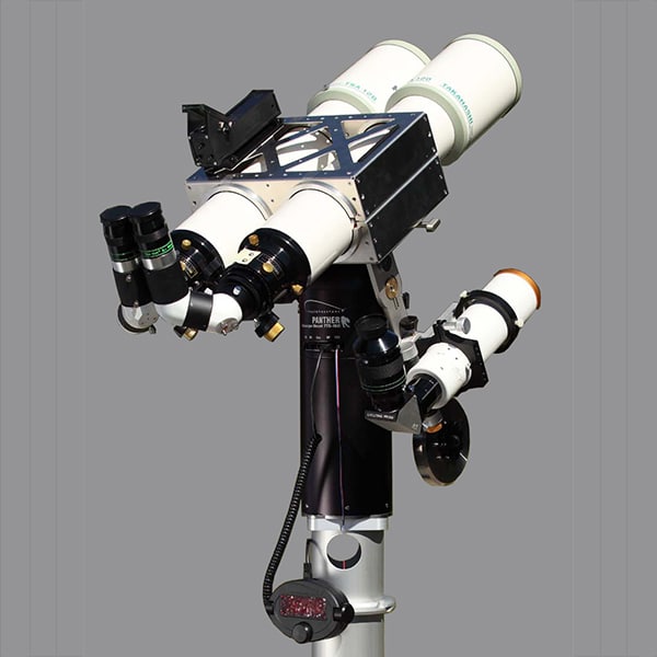 An EuroENC bino scope on a TTS-160 Panther Telescope Mount